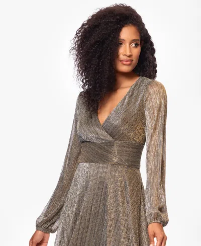 Betsy & Adam Petite V-neck Gown In Brown