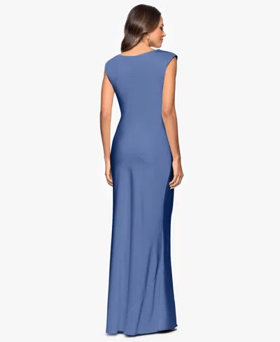 Betsy & Adam Petite Cowl Neck Gown In Blue