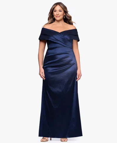 Betsy & Adam Plus Size Off-the-shoulder Dress In Blue