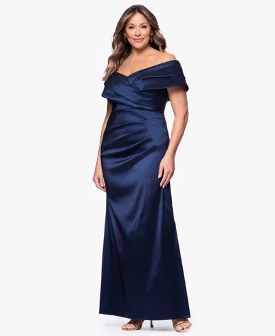 Betsy & Adam Plus Size Off-the-shoulder Dress In Blue