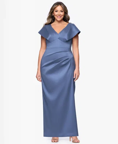 Betsy & Adam Plus Size V-neck Long Dress In Blue