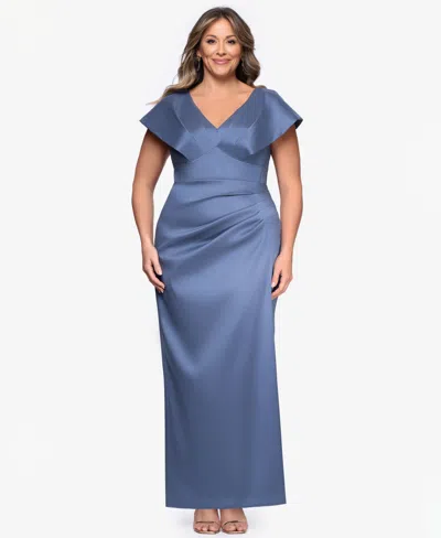 Betsy & Adam Plus Size V-neck Long Dress In Blue