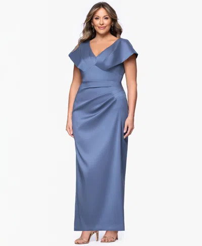 Betsy & Adam Plus Size V-neck Long Dress In Blue