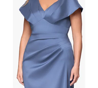 Betsy & Adam Plus Size V-neck Long Dress In Blue