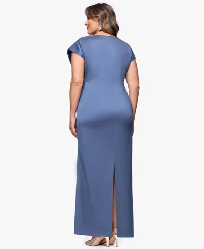 Betsy & Adam Plus Size V-neck Long Dress In Blue