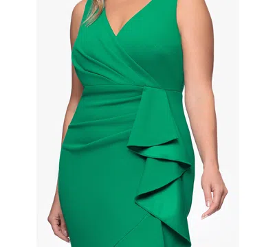 Betsy & Adam Plus Size Sleeveless Ruffled High-low Gown In Green