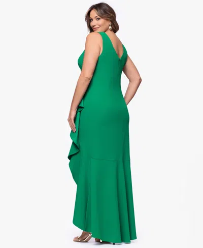 Betsy & Adam Plus Size Sleeveless Ruffled High-low Gown In Green