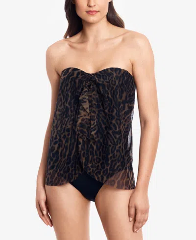 Ralph Lauren Ocelot Printed Flyaway Strapless One-piece Swimsuit In Brown