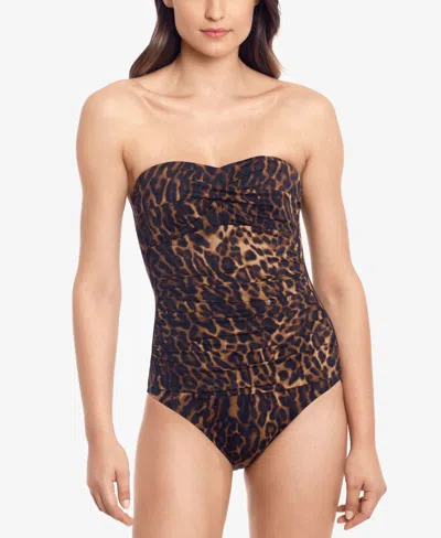 Ralph Lauren Ocelot-print Strapless Underwire Tummy Control One-piece Swimsuit In Brown
