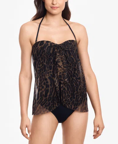 Ralph Lauren Ocelot Printed Flyaway Strapless One-piece Swimsuit In Brown