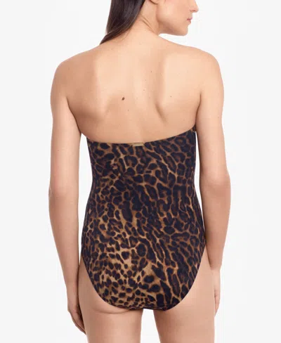 Ralph Lauren Ocelot-print Strapless Underwire Tummy Control One-piece Swimsuit In Brown