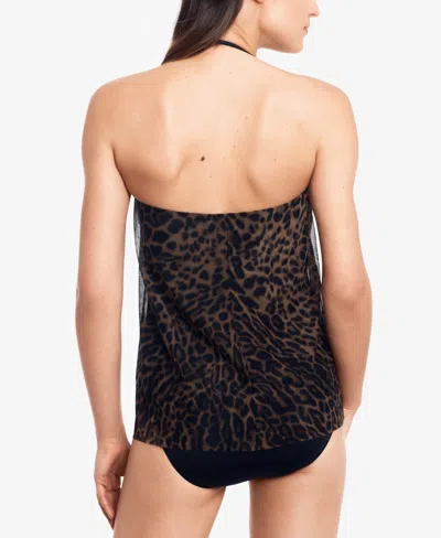 Ralph Lauren Ocelot Printed Flyaway Strapless One-piece Swimsuit In Brown