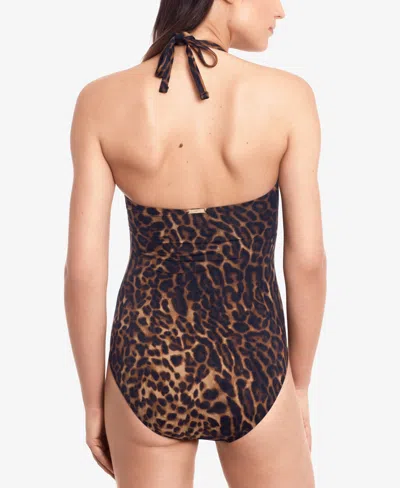 Ralph Lauren Ocelot-print Strapless Underwire Tummy Control One-piece Swimsuit In Brown