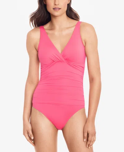 Ralph Lauren Beach Club Solid Twist Underwire Tummy-control One-piece Swimsuit In Pink