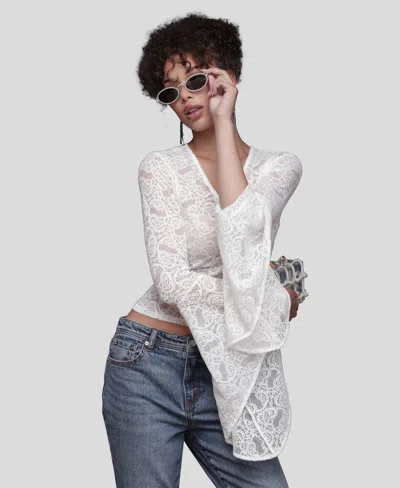 Avec Les Filles Women's V-neck Long Sleeve Top In White