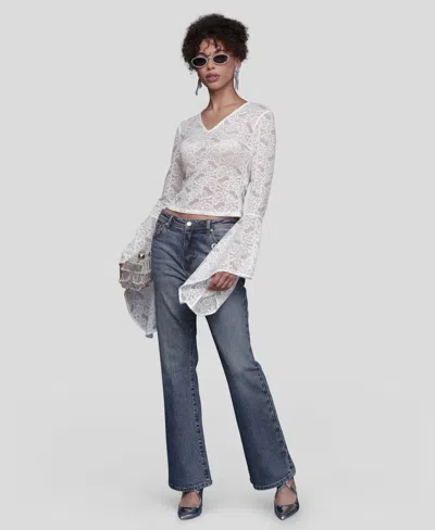 Avec Les Filles Women's V-neck Long Sleeve Top In White