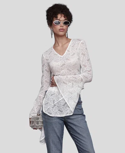 Avec Les Filles Women's V-neck Long Sleeve Top In White