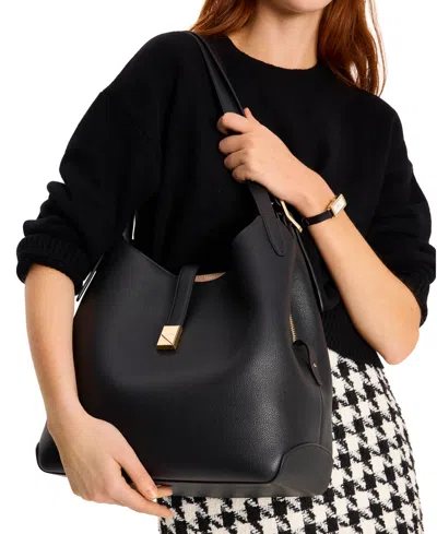 Kate Spade Deco Large Pebbled Leather Shoulder Bag In Black