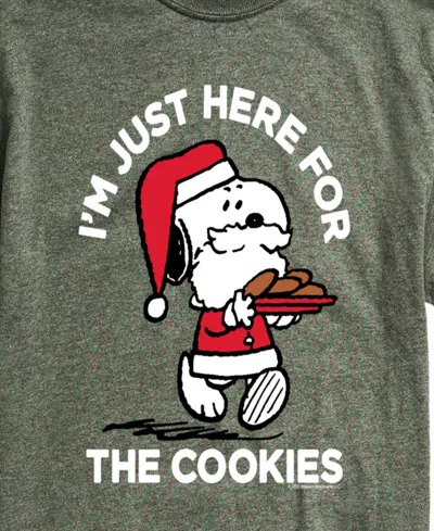 Airwaves Men's Peanuts Santa Snoopy I'm Just Here For The Cookies Graphic Short-sleeve T-shirt