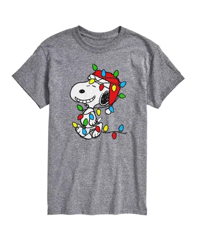 Airwaves Men's Peanuts Snoopy Christmas Lights Graphic Short-sleeve T-shirt In Gray