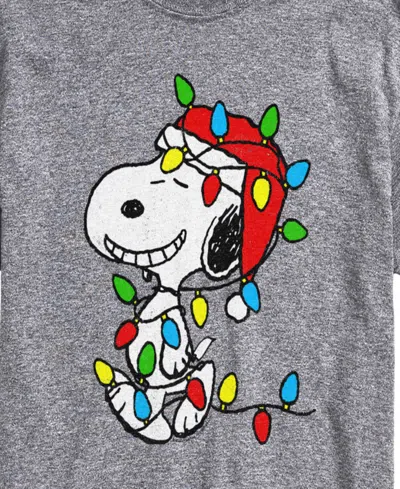 Airwaves Men's Peanuts Snoopy Christmas Lights Graphic Short-sleeve T-shirt In Gray