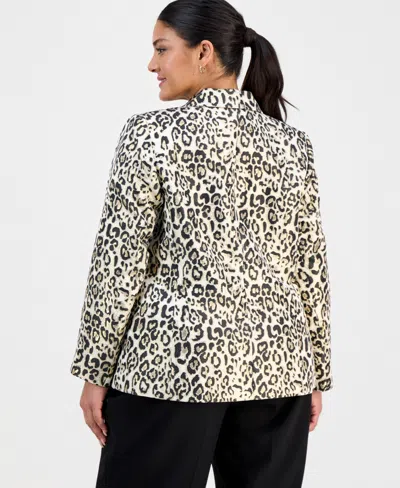 Tahari Asl Plus Size Leopard-print Blazer In Gray