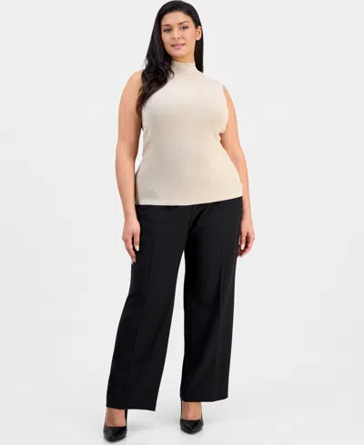 Tahari Asl Plus Size Sleeveless Mock-neck Sweater In Neutral
