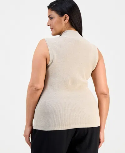Tahari Asl Plus Size Sleeveless Mock-neck Sweater In Neutral