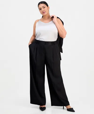 Tahari Asl Plus Size Crinkle-satin Pants In Black