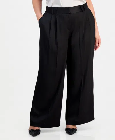 Tahari Asl Plus Size Crinkle-satin Pants In Black