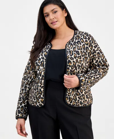 Tahari Asl Plus Size Quilted Reversible Jacket In Animal Print