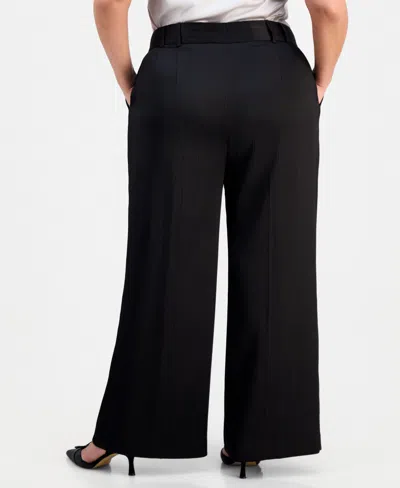 Tahari Asl Plus Size Crinkle-satin Pants In Black
