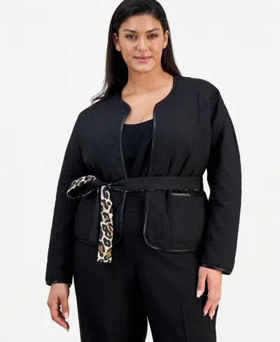 Tahari Asl Plus Size Quilted Reversible Jacket In Animal Print
