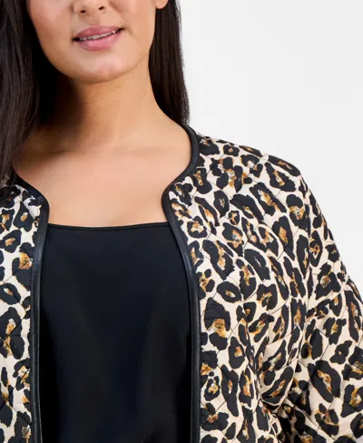 Tahari Asl Plus Size Quilted Reversible Jacket In Animal Print