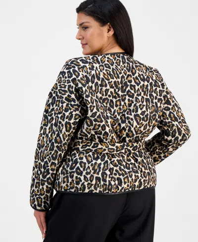 Tahari Asl Plus Size Quilted Reversible Jacket In Animal Print