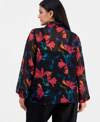 Tahari Asl Plus Size Scarf-neck Top In Brown