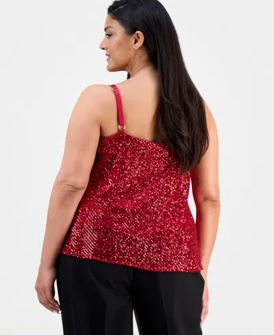 Tahari Asl Plus Size Sequinned Cowlneck Camisole In Burgundy