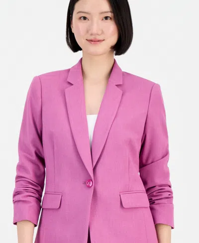 Tahari Asl Women's Notched Collar Convertible Elastic Sleeve One-button Blazer In Pink