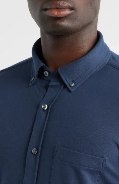 Mack Weldon Silver Cotton Blend Piqué Button-down Shirt In Blue