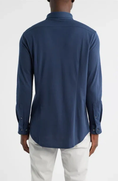 Mack Weldon Silver Cotton Blend Piqué Button-down Shirt In Blue