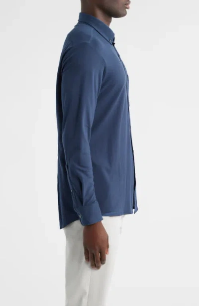 Mack Weldon Silver Cotton Blend Piqué Button-down Shirt In Blue