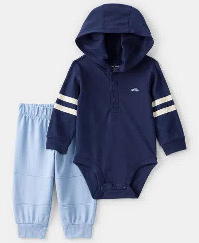 Carter's Baby Boys 2-piece Long-sleeve Bodysuit And Pants Set In Blue