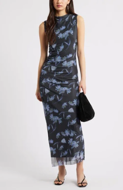 Open Edit Mesh Body-con Maxi Dress In Blue