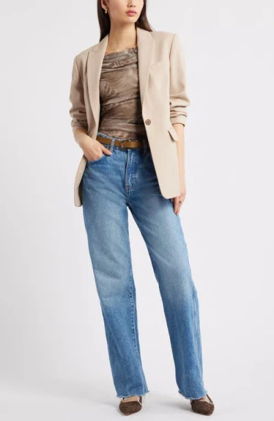 Open Edit Cap Sleeve Mesh Top In Brown