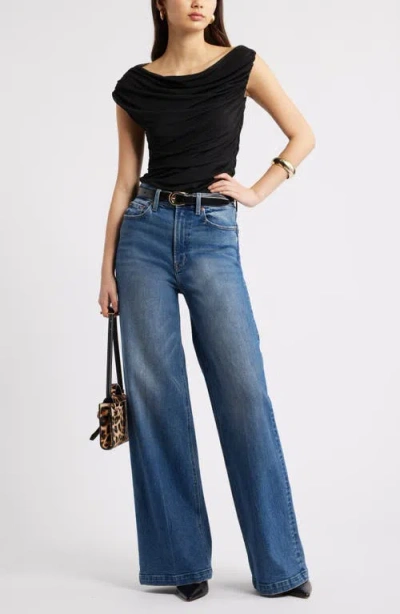 Open Edit Cap Sleeve Mesh Top In Black