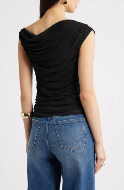 Open Edit Cap Sleeve Mesh Top In Black