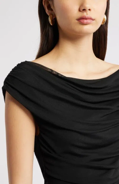 Open Edit Cap Sleeve Mesh Top In Black