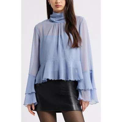 Open Edit High Neck Chiffon Top In Blue