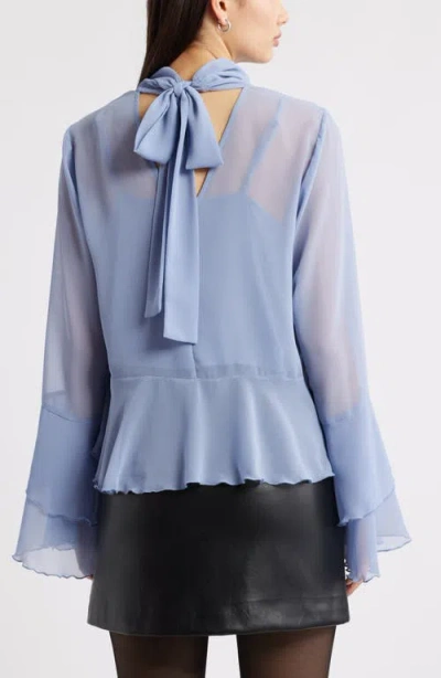 Open Edit High Neck Chiffon Top In Blue