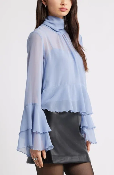 Open Edit High Neck Chiffon Top In Blue